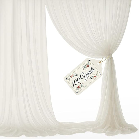 Sheer Voile Chiffon Fabric Draping Panels | 100 Yards 120" Wide Ivory Voile Fabric | Use for Backdrop Curtain -Wedding and Special Events