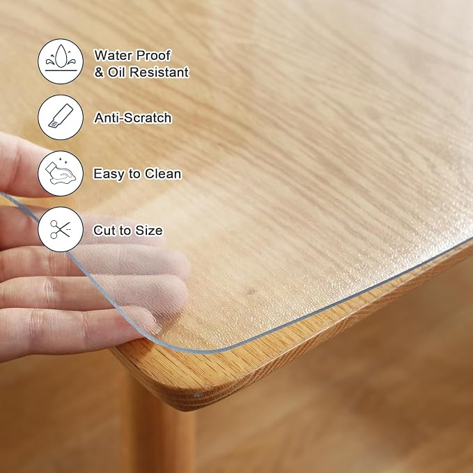 LovePads 1.5mm Thick 40 x 78 Inches Frosted Table Protector, Clear Plastic Table Cover for Dining Room, Kitchen Wood