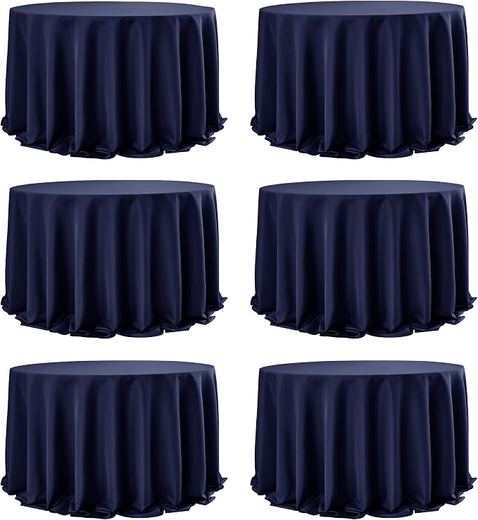 6-Pack Navy Blue Round Tablecloths, 132 Inches, Stain-Resistant Polyester for 6-8 Ft Round Tables - Washable Table Covers for Weddings, Banquets, Birthday Parties, Events