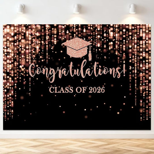 Mocsicka Class of 2026 Backdrop Rose Gold Glitter Bokeh Graduation Party Background 2026 Congrats Grad Prom Party Cake Table Decoration Photo Booth Props (8x6ft)