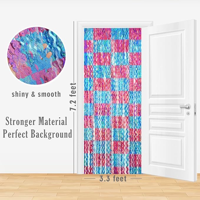 GOER Metallic Tinsel Foil Fringe Curtains Party Photo Backdrop Party Streamers for Birthday,Graduation,Gender Reveal Photo Backdrop Wedding Decor (4 Packs,Pink&Blue)