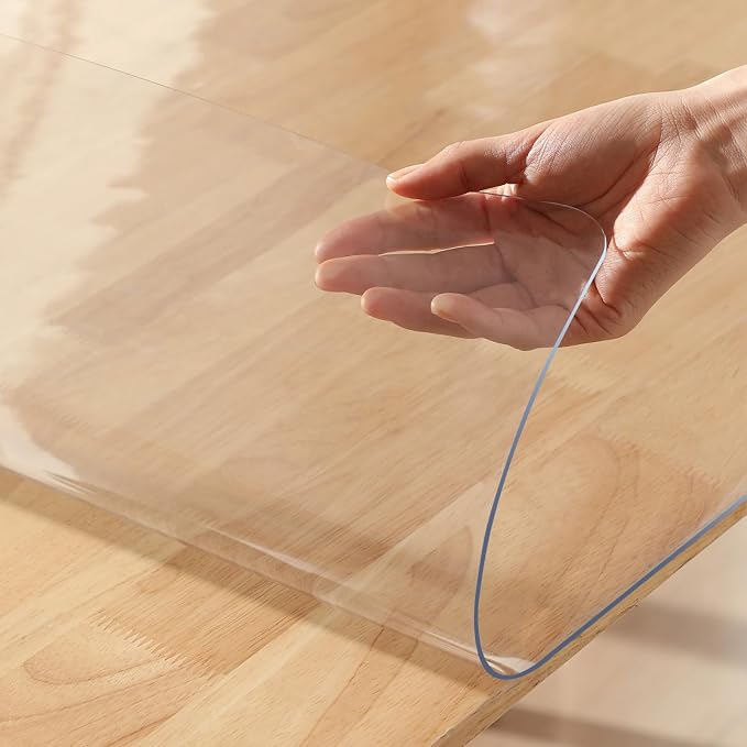 54 x 108 Inch Clear Plastic Dining Tabletop Protector Desk Pad Mat Wooden Furniture Coffee Glass End Side Bar Dinner Banquet Activity Tablecloth Top Protection Countertop Cover Waterproof PVC Vinyl