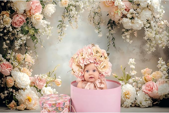 Baocicco 20x10ft Vinyl Flowers Wall Photography Backdrop Vinatage Wall White Pink Floral European Style Background Outdoor Wedding Birthday Party Banner Supplies Garden Home Decor Studio Props