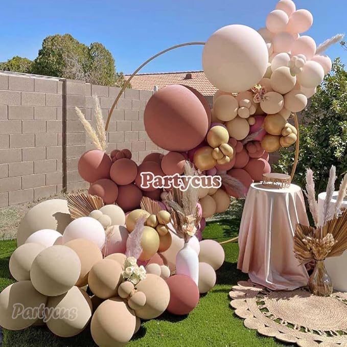 Dusty Rose Balloon Arch Kit Double Stuffed Mauve Pink Cream White Sand Tan Boho Balloon Garland with Blush Brown Gold Latex for Baby Shower Wedding Birthday Fall Party Decoration