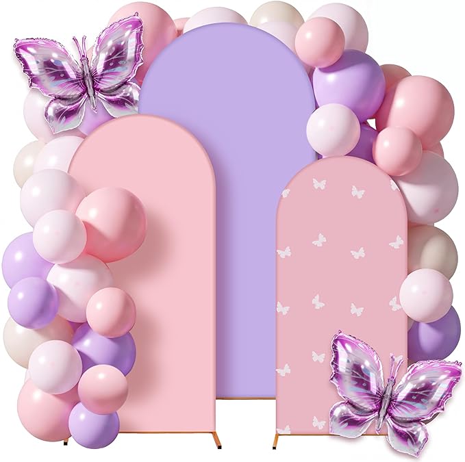 Foilswirl 34 Pcs Butterfly Baby Shower Decorations for Girls a Little Butterfly Is on The Way Party Arch Backdrop Cover 4ft 5ft 6ft Spandex Arch Backdrop Cover with Balloons for Girl Birthday Decor