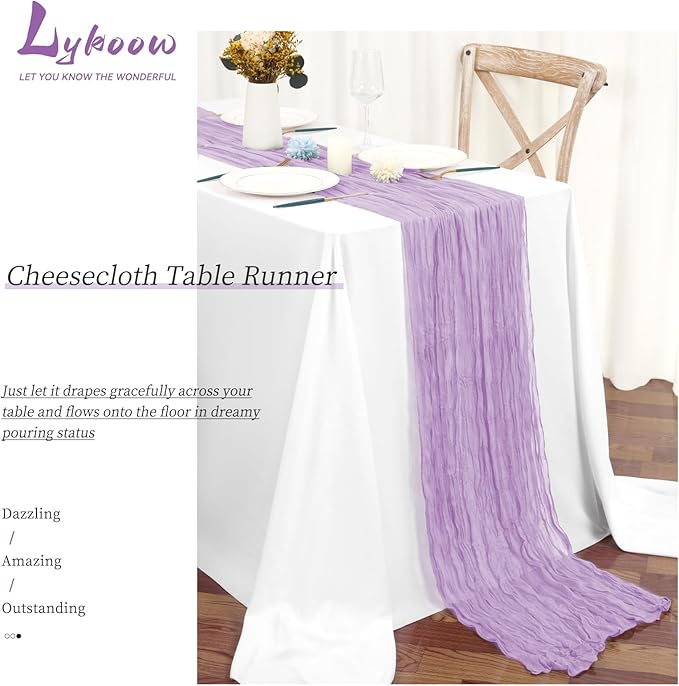 24 Packs Lilac Table Runner, Charming Cheesecloth Table Runner 17 x 108inch, Gauze Boho Wedding Decoration Rustic Sheer Fabric Cheese Cloth Table Runners for Wedding Party Bridal Shower