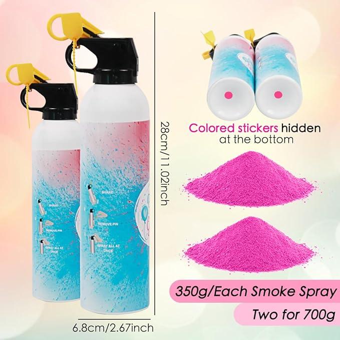 Gender Reveal Giant Size Fire Extinguisher 2 Packs Large 100% Biodegragable Pink Smoke Spray Color Powder Smoke Bomb | Blasts 10+ Feet 700g| Baby Gender Reveal Party Decorations & Ideas
