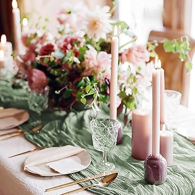 24 Packs 10Ft Cheesecloth Table Runner,Sage Green Table Runner,Gauze Boho Rustic Cheese Cloth Table Runner,Wedding Table Decor Table Cloth for Wedding Bridal Shower Birthday Party Table Decor