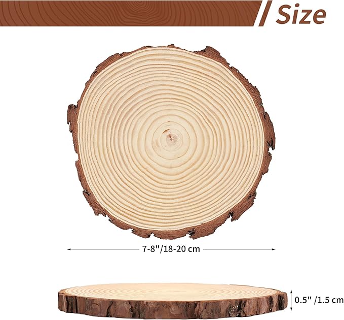 Set of 10 Wood Slices for Centerpieces 7-8 inch, Natural Unfinished Wood Craft Kits, Tree Slices with Bark for DIY Crafts Wedding Christmas Party Decoration, Wood Centerpieces for Tables