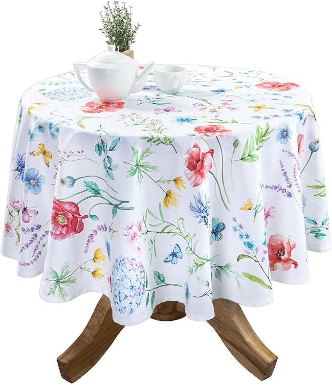 Maison d' Hermine Table Cloth Round Table 100% Cotton 63 Round Inches Tablecloth Reusable Decorative for Dining Kitchen Room Farmhouse Party Home Hotel Restaurant Spring Summer - Just Floral