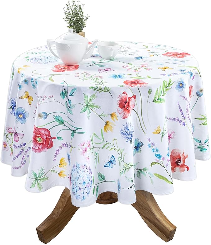 Maison d' Hermine Table Cloth Round Table 100% Cotton 69 Round Inches Tablecloth Reusable Decorative for Dining Kitchen Room Farmhouse Party Home Hotel Restaurant Spring Summer - Just Floral