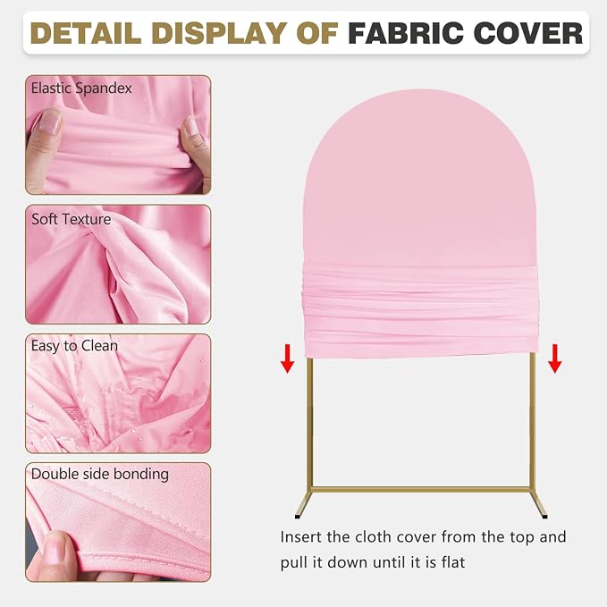 Arch Backdrop Stand and Cover Set, 3 Metal Balloon Arch Backdrop 4ft 5ft 6ft, Gold Arched Stand Frame for Wedding, Parties,Birthday, Event Decorations (Pale Pink,4ft+5ft+6ft)