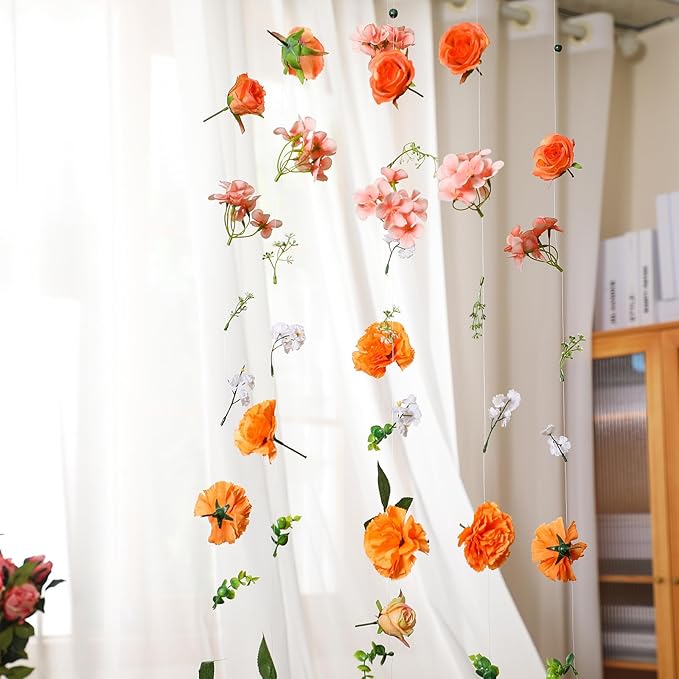 XunYee 6 Pcs 35.4 ft Flower Garlands Artificial Wildflower Vines Floral Hanging Backdrop Fake Flower Garlands Faux Silk Wildflower Vine for Wedding Bridal Shower Home Garden Wall Arch Decor(Rose)