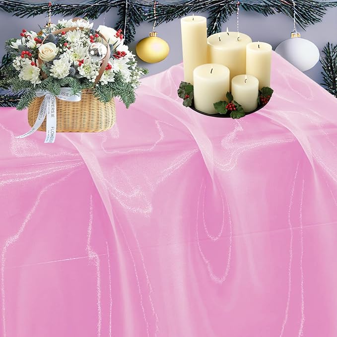 MDS Pack of 100 Yard Sheer Organza Fabric for Wedding Party Home Event Banquet Decorations, Backdrop Curtain Craft Dress Sewing Fashion DIY Crystal Organza Tulle Fabric Bolt 44” Wide - Pink