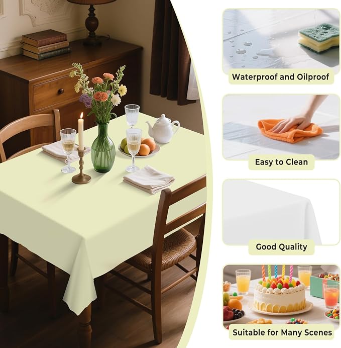 54IN X 320FT Plastic Table Cover Roll with Cutter Box, Cut to Size Plastic Table Cloths for Parties, Birthday, Disposable Tablecloth Roll for All Shape Tables (Beige, 54 Inch X 320 Feet)