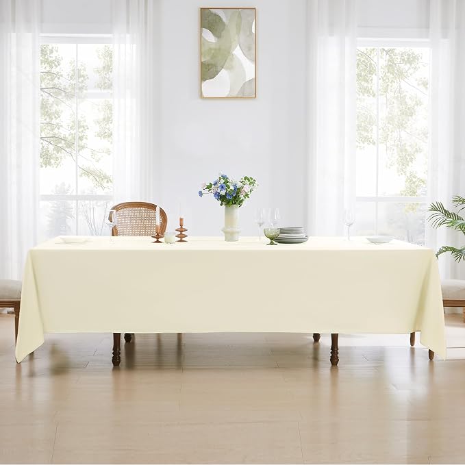 Rectangular Tablecloth 90x156 Inch 10 Pack Ivory Table Cloths for 8ft Stain Resistant Decorative Washable Polyester Rectangle Tablecloths for Dining Table Banquets Buffet Parties and Wedding