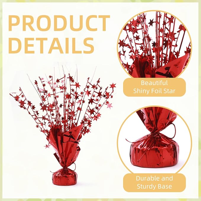 12 Pack Red Metallic Foil Spray Centerpiece Star Table Decoration Burst Table Centerpieces for Birthday New Year Wedding Anniversary Graduation Party Supply (Red)