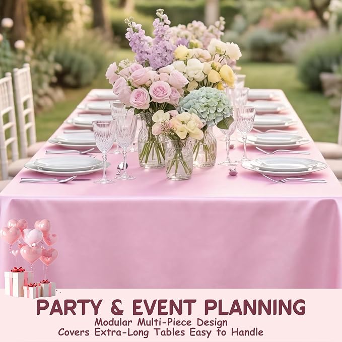 1 Pack Pink Satin Tablecloth 58 x 102 Inches, Rectangular Satin Table Cloths for Wedding Reception, Birthday Party, Graduation & Holiday Banquet Tables