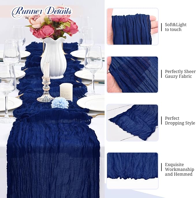 24 Pack Royal Blue Cheesecloth Table Runner,10FT Gauze Boho Long Cheesecloth Table Runners 20x120inch Rustic Cheese Cloth Table Runner for Wedding Party Bridal Shower,Table Decorations