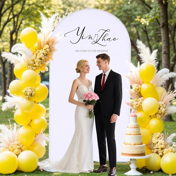7.2 FT Arch Backdrop Cover, Wedding White Arch Covers Stretchy Backdrop, Spandex Arch Background Stand Cover for Baby Shower Birthday Party Balloon Ceremony Banquet Stand Décor