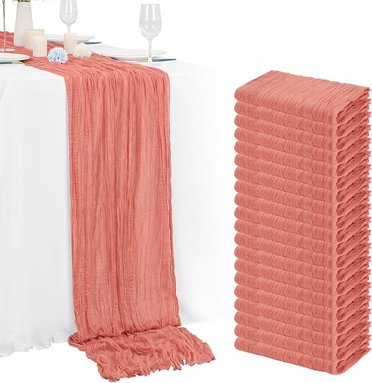 20 Pack Coral Cheesecloth Table Runner 120 Inch 10FT Rustic Boho Gauze Cheese Cloth Table Runner for Wedding Party Baby Shower Thanksgiving Christmas Decoration