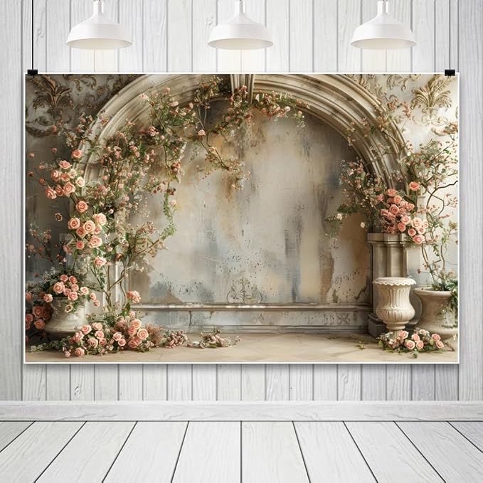 Yeele 8x4ft Vintage Elegant Floral Room Backdrop European Style House Pink Rose Flower Arch Background for Wedding Bridal Shower Anniversary Birthday Decor Girl Woman Portrait Photo Shoot Prop