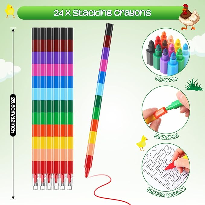 BenLouis 24 Farm Animals Mini Coloring Books Kids with 24 Stacking Crayons Barn Party Favors Activity Books Bulk for Kids Farm Cow Horse Birthday Goodie Bag Gift Stuffer Classroom Reward