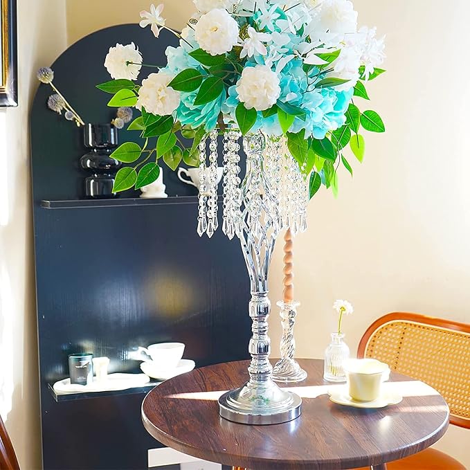10pcs Silver Metal Flower Vases Crystal Flower Stand Wedding Centerpieces for Tables Party Dinner Event Restaurant Hotel Decoration