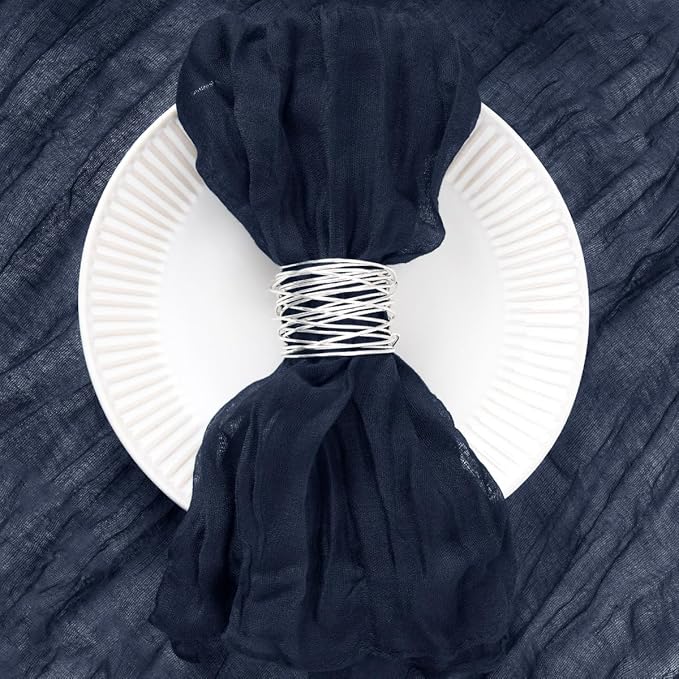 DeZerlor 12 Pack Navy Blue Cheesecloth Napkins Spring Cloth Napkins Set of 12 Navy Dinner Napkins Bulk 21x21 Inches for Wedding Bridal Shower Baby Shower Parties