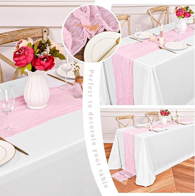 24 Pack Light Pink Cheesecloth Table Runner,10FT Boho Gauze Table Runners,35 x 120 inch Rustic Long Sheer Fabric Cheese Cloth Table Runner for Wedding Party Bridal Shower Christmas Decorations