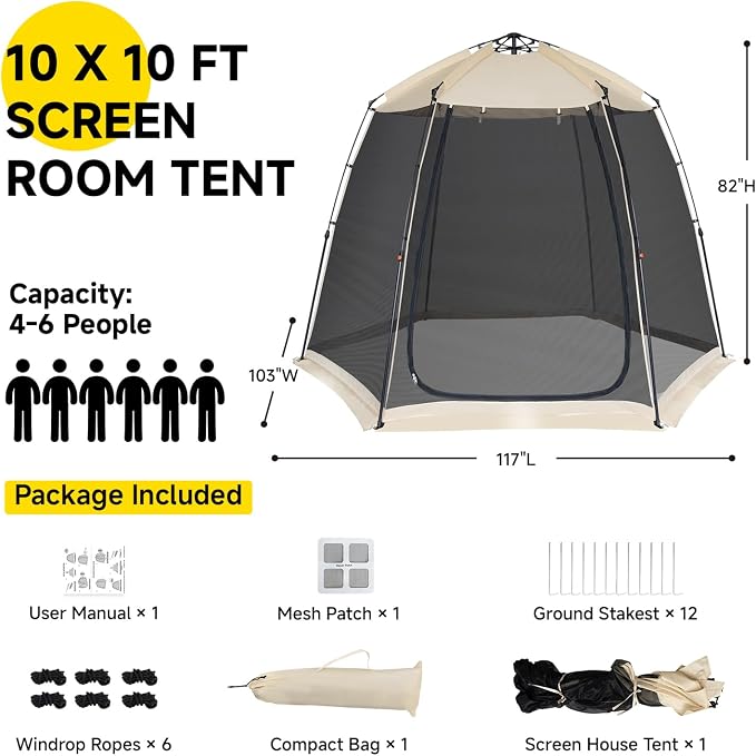 Alvantor® Screen House Gazebo, Pop Up Screen Tent, Instant Screen Room with Carry Bag, Outdoor Mosquito Tent Camping, Sun Shade Shelter for Patio, Garden, Backyard, Deck