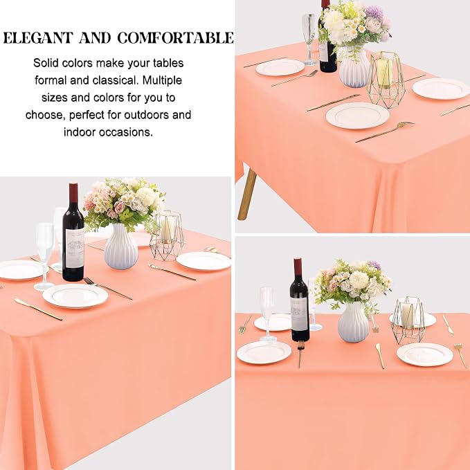 4 Pack Rectangle Tablecloth for 6 Foot Tables Washable Polyester Table Cover for Wedding Dining Table Parties Banquet（60x102 Peach Coral）