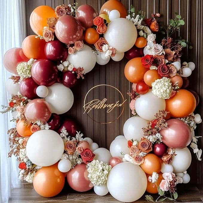 Orange Red Balloon Garland Double Stuffed Burgundy White Dusty Pink Balloon Arch Kit Balloons for Happy Birthday Wedding Baby Shower Bridal Shower Engagement Backdrop Party Decorations