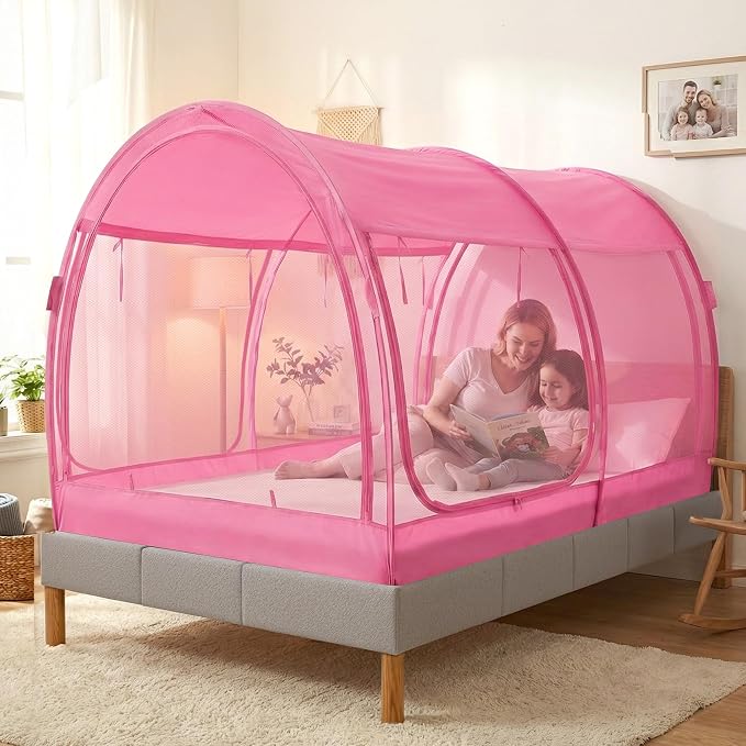 LEEDOR® Bed Tent Dream Tent Bed Canopy Shelter Cabin Sleeping Tent Indoor Pop Up Privacy Warm Breathable Mosquito Mesh Twin/Full/Queen for Kids and Adult (Mattress Not Included)