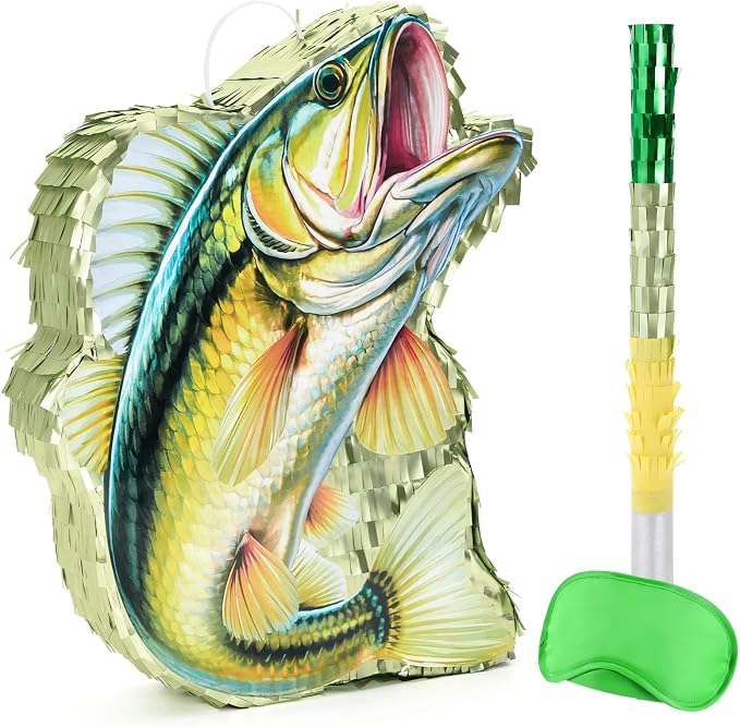 WERNNSAI Fish Piñata - Fishing Game Piñata Ocean Piñata Under the Sea for Boy Adult Party Decoration Summer Pool Party Game Supplies Favors with Bat Blindfold