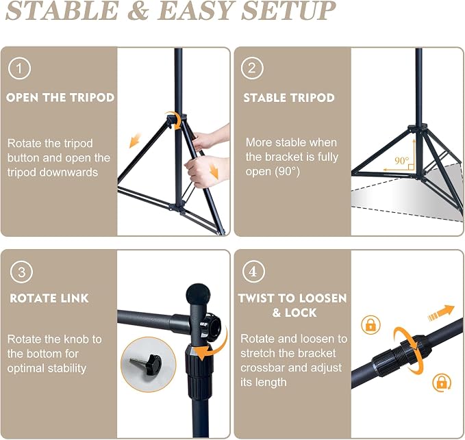 6.5x6.5 ft Photo Backdrop Stand with 6Wx8H ft Abstract Backdrop,Beige | 2-in-1 Portable, 6.5Wx6.5H ft Adjustable Stand, 6Wx8H ft Abstract photography background, 8 Clamps, Storage Bag Included