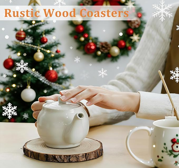 4.7-5.2 Inch Wood Slices, 10 Pcs Unfinished WoodCoasters, Wood Centerpieces for Tables, WoodCircles for Crafts, Rustic Wedding Decoration, Christmas Baby Shower