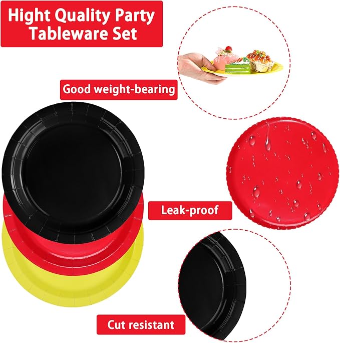 96Pcs Red Black Yellow Mouse Themed Party Decorations, Serve 24 | Mouse Color Cartoon Plates and Napkins Sets for Mouse Theme Kids Baby Shower Birthday Wedding Anniversary Party Supplies