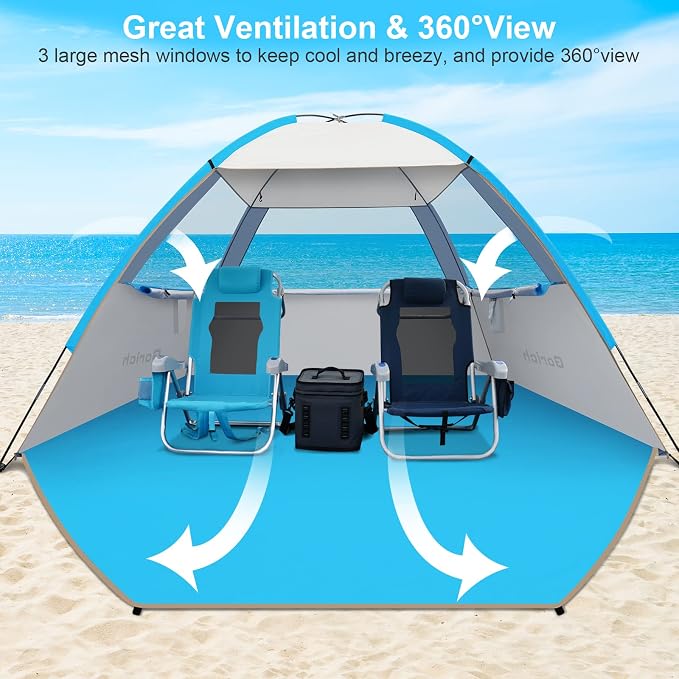 Gorich Beach Tent Sun Shelter for 3/4/6/8/10 Person with UPF 50＋ UV Protection, Lightweight & Easy Setup Beach Shade Canopy, Portable Beach Shade Tent Beach Cabana