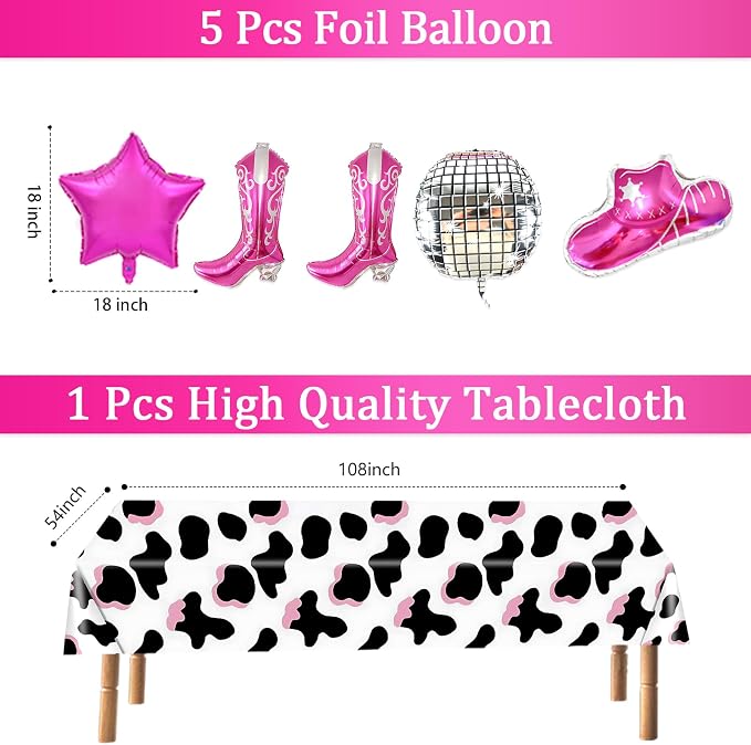 Cowgirl Birthday Party Decorations, Disco Cowgirl Party Supplies with Happy Birthday Banner, Hangang Swir, Latex Balloons, Cake & Cupcake Toppers, Tablecloth for Girls birthday Decor