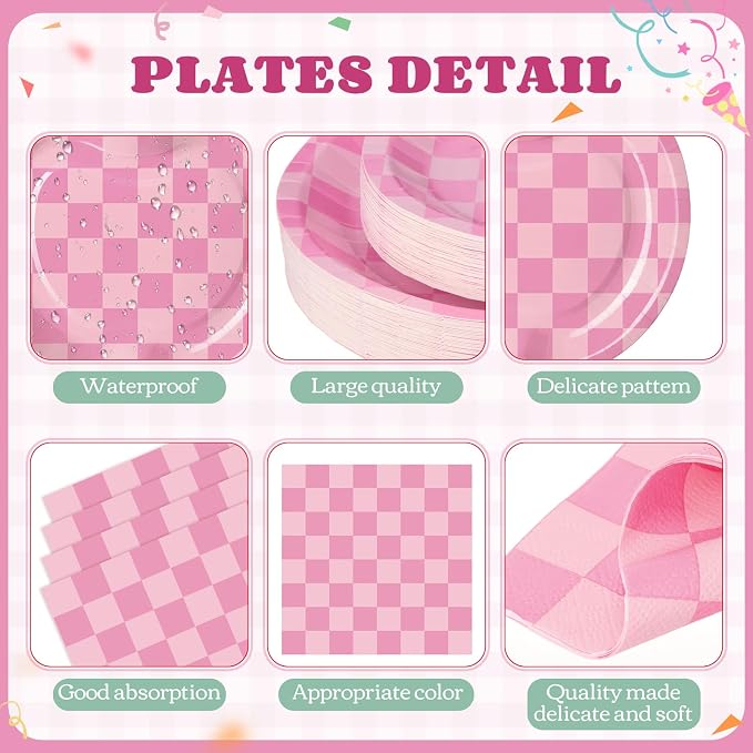 400 Pcs Apple Party Decorations Supplies Serve 50, Back to School Apple Paper Plates Napkins Cups Pink Checkerboard Disposable Tableware Set for Last/ First Day of School Party