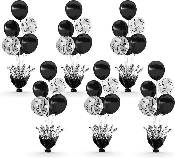 6 Set Black Table Balloons Foil Spray Centerpiece with Black and Confetti Balloons Stand Kit for Birthday Party Baby Shower Wedding Bridal Shower Prom Retirement Graduation Table Decorations