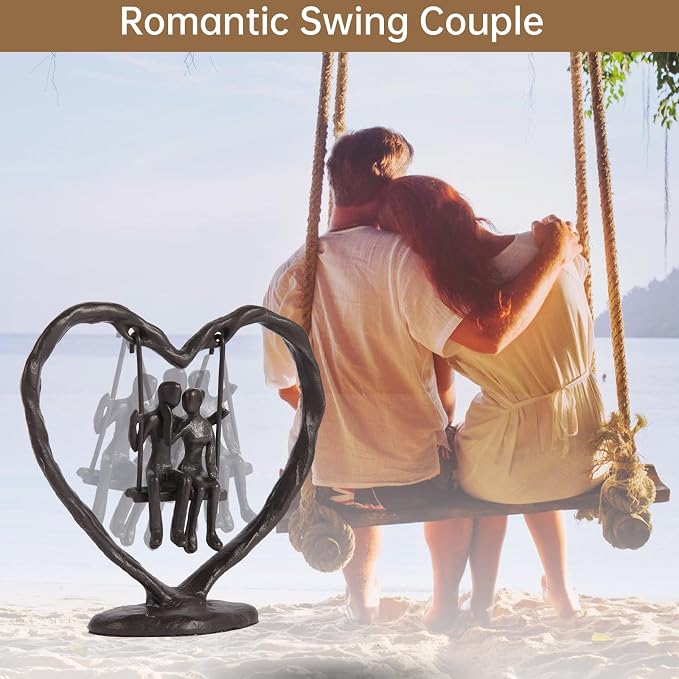 Iron Anniversary Wedding Gifts for Wife/Her/Him/Husband,Wedding Gifts for Couples,Birthday/Valentine's Day/6th Anniversary Keepsake,Handcrafted Iron Couple Statue Decor,Heart Sculpture/Figurine