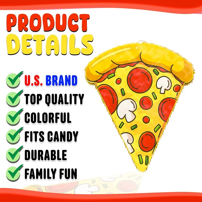 Jergrim Pizza Piñata 4 Piece Set With Stick And Blindfold For Birthday Party Favors Ninja Theme Birthday, School Pizza Party, Small Funny Piñata For Games & Decorations