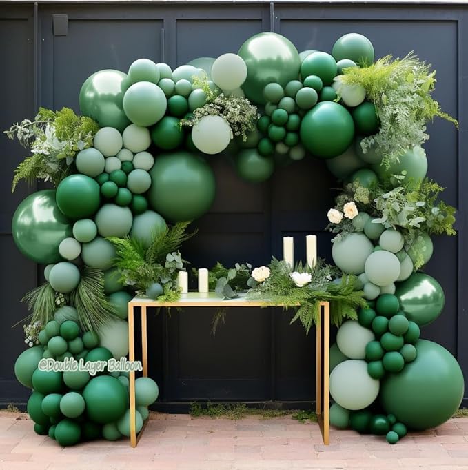 Green Balloon Arch Kit, Double Stuffed Dark Emerald Green Balloon Arch Forest Sage Olive Balloons for Baby Shower Birthday Bridal Wedding Graduation Safari Woodland Wild One Party Decor
