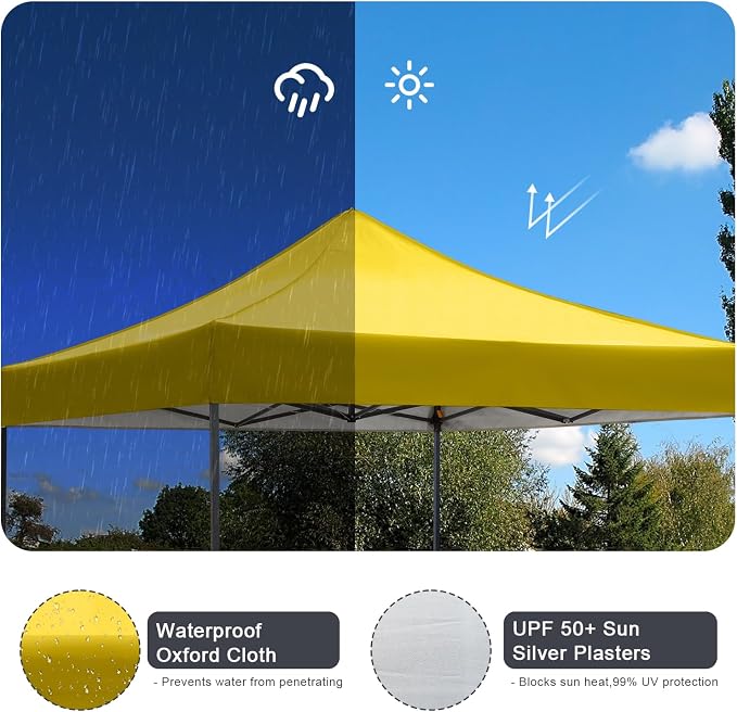 10x10 Heavy Duty Canopy Pop Up Commercial Canopy Tent, Vendor Tent with 400D Oxford Fabric for Camping Outdoor Events Parties Weddings, UPF 50+ Waterproof (Yellow)