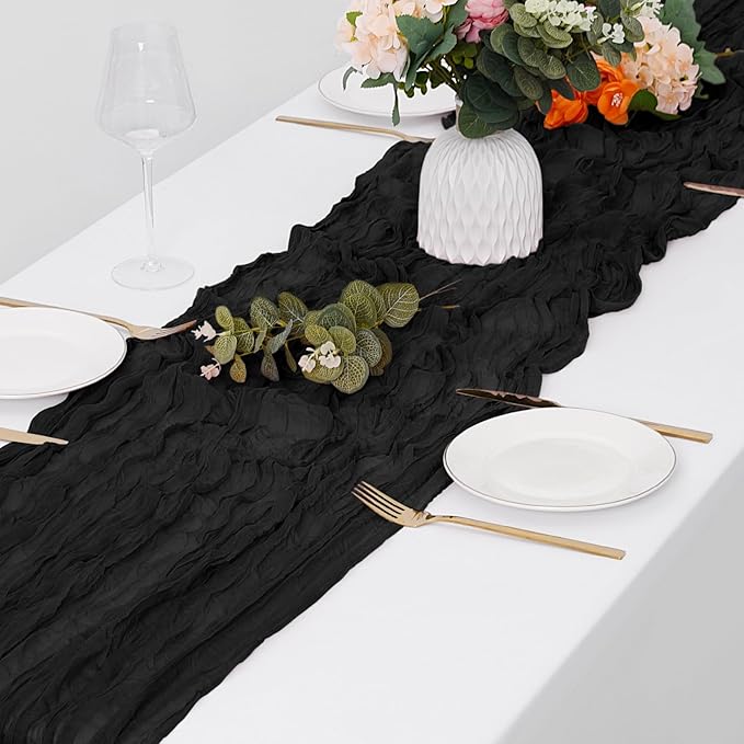 30 Pack Black Cheesecloth Table Runner 17 x 108 inch Cheese Cloth Table Runners 9ft Black Table Runner Rustic Romantic Sheer Gauze Runner for Wedding Party Baby Shower Table Decoration