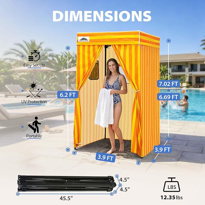 EAGLE PEAK 4x4 Pop Up Changing Tent, Flat Top Changing Room, Yellow/Orange | Portable, Privacy Tent, Pool Cabana, Dressing Room, Shower & Toilet Use, Opaque Fabric, Instant Setup, Photoshoots, Camping