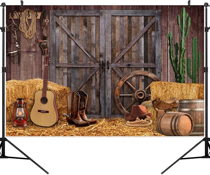 Western Backdrop 9x6ft for Western Party Decor&Photography | Thicker Vinyk Clear Image Vintage Farm Wooden Door Barn Wild West Rodeo Banner for Large Western Theme Birthday Party Decor