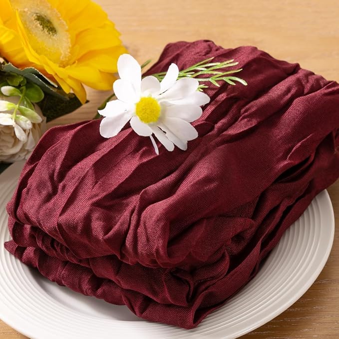 10pcs Burgundy Red Cheesecloth Napkins Washable Boho Rustic Gauze Table Cloth Napkins Bulk 21x21 Inches for Wedding Party Bridal Baby Shower Birthday Table Decor